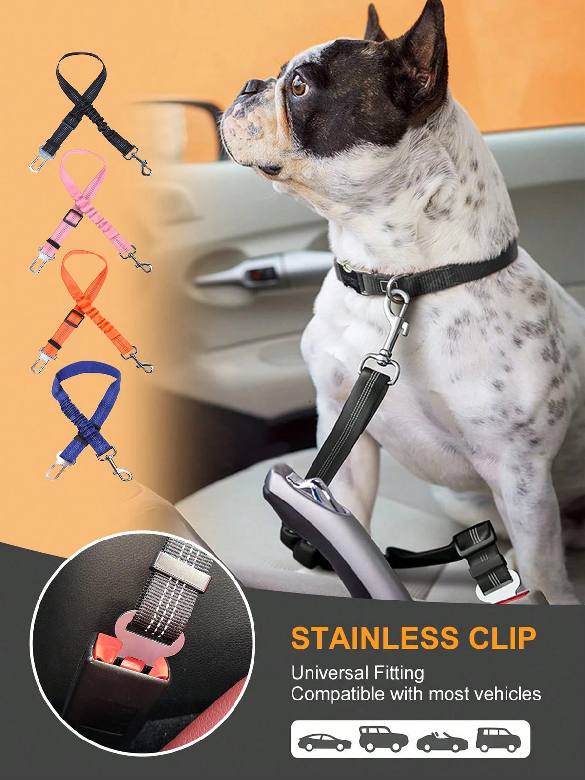 1pc Pet Car Safety Belt Dog Leash, Retractable, With Shock Absorption, Elasticity, Reflectivity, Made Of Durable Nylon