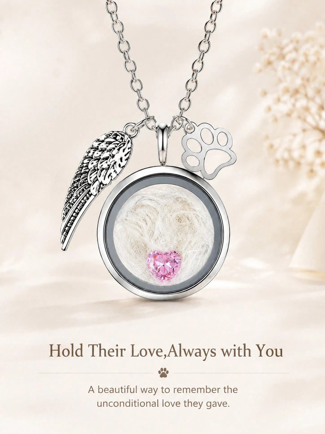 1pc Pet Hair Keepsake Necklace, Cat Dog Hair Memorial Pendant, Pet Memorial Jewelry, Birthstone Memorial Beads, Living Memory Necklace, Pet Loss Gift