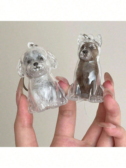 1PC PET Material Keychain With Pet Hair Storage Design-Well-Made Keychain Featuring A Sitting Dog Figure Withchain Ideal For Dog Owners- A Functional And Thoughtfulaccessory That Collects And Preser