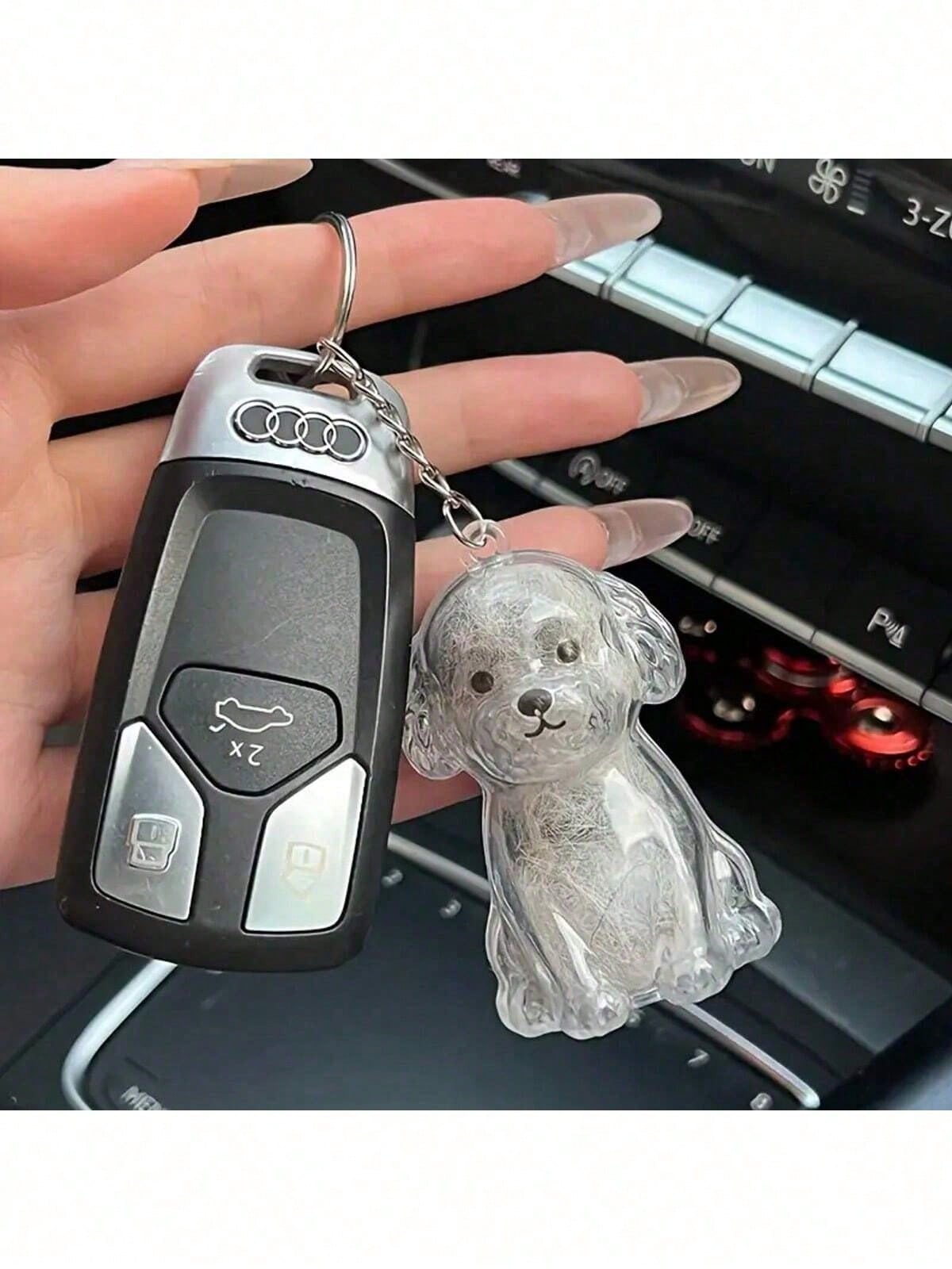 1PC PET Material Keychain With Pet Hair Storage Design-Well-Made Keychain Featuring A Sitting Dog Figure Withchain Ideal For Dog Owners- A Functional And Thoughtfulaccessory That Collects And Preser