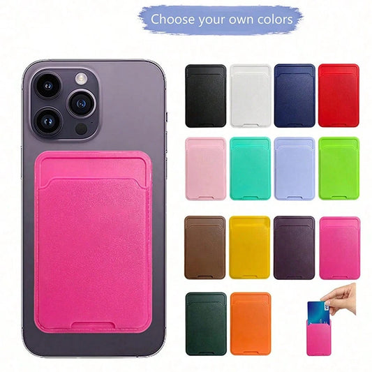 1PC Phone Case Back Adhesive Card Holder, Solid Color Leather Texture Independent Card Pouch, Access Card/Bus/Bank Card Holder, Self-Adhesive Card Slot Case