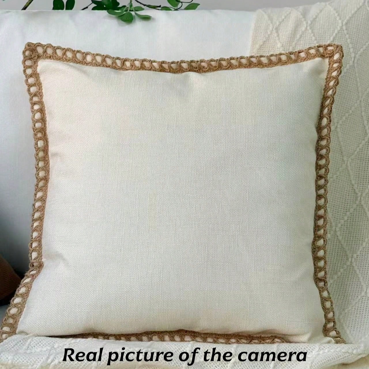 1pc (Pillow Insert Not Included) Faux Linen Rope Trimmed Throw Pillow Cover, Coarse Linen-Like Fabric, Farmhouse Style Suitable For Living Room, Bedroom, Dining Room, Patio, Wedding Decor, Home Soft F