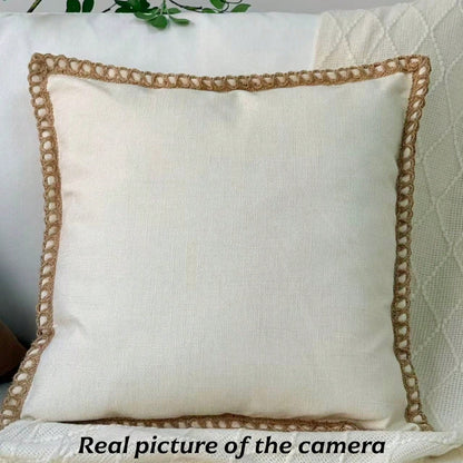 1pc (Pillow Insert Not Included) Faux Linen Rope Trimmed Throw Pillow Cover, Coarse Linen-Like Fabric, Farmhouse Style Suitable For Living Room, Bedroom, Dining Room, Patio, Wedding Decor, Home Soft F