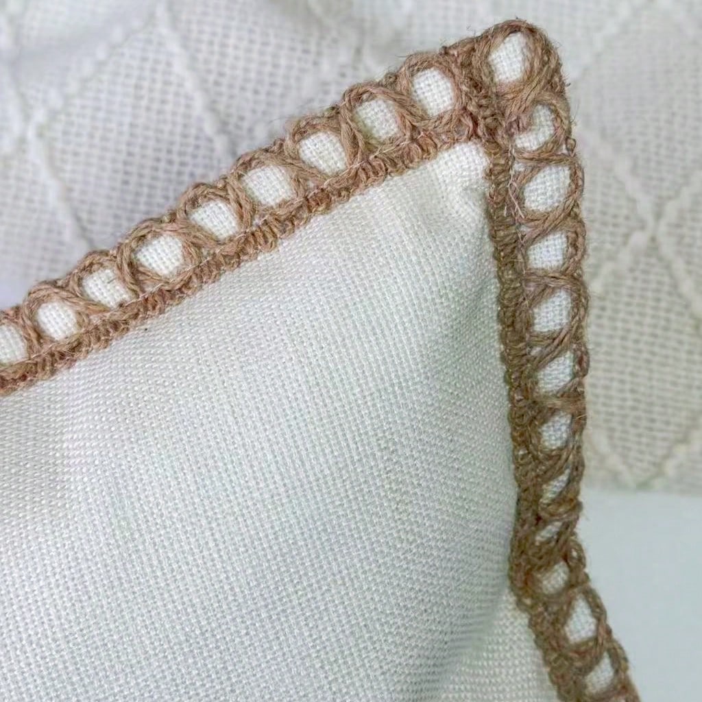 1pc (Pillow Insert Not Included) Faux Linen Rope Trimmed Throw Pillow Cover, Coarse Linen-Like Fabric, Farmhouse Style Suitable For Living Room, Bedroom, Dining Room, Patio, Wedding Decor, Home Soft F