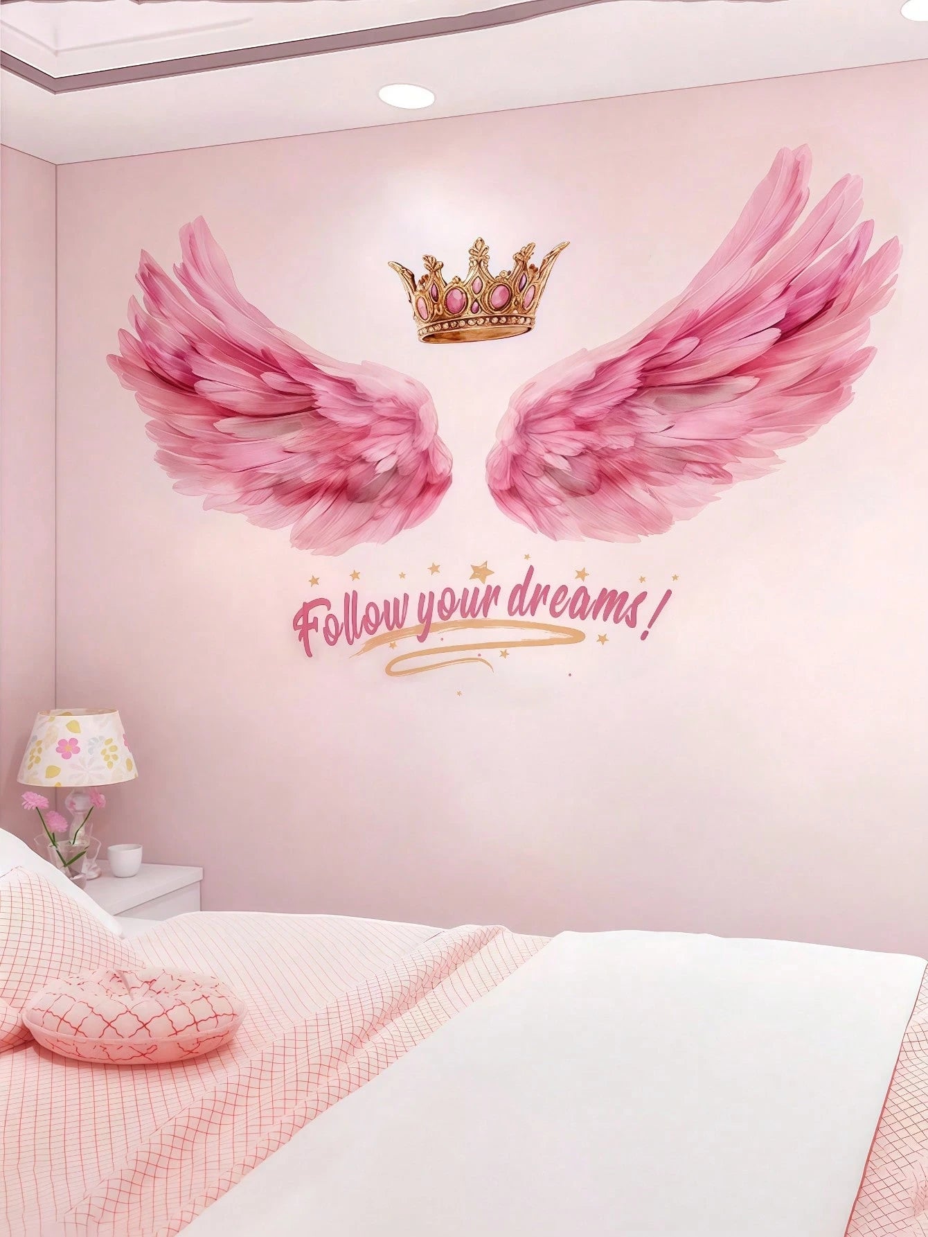 1pc Pink Angel Wings Wall Sticker, Suitable For Decorating Girls' Bedroom Headboard, Wall Background, Made Of PVC Material, Applicable For Baby Room Decor, Baby Shower, Birthday Gifts, Party Favors, B