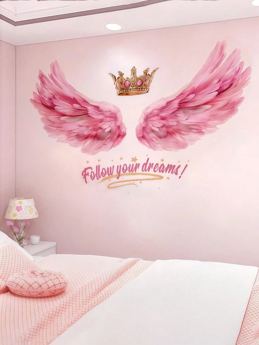 1pc Pink Angel Wings Wall Sticker, Suitable For Decorating Girls' Bedroom Headboard, Wall Background, Made Of PVC Material, Applicable For Baby Room Decor, Baby Shower, Birthday Gifts, Party Favors, B