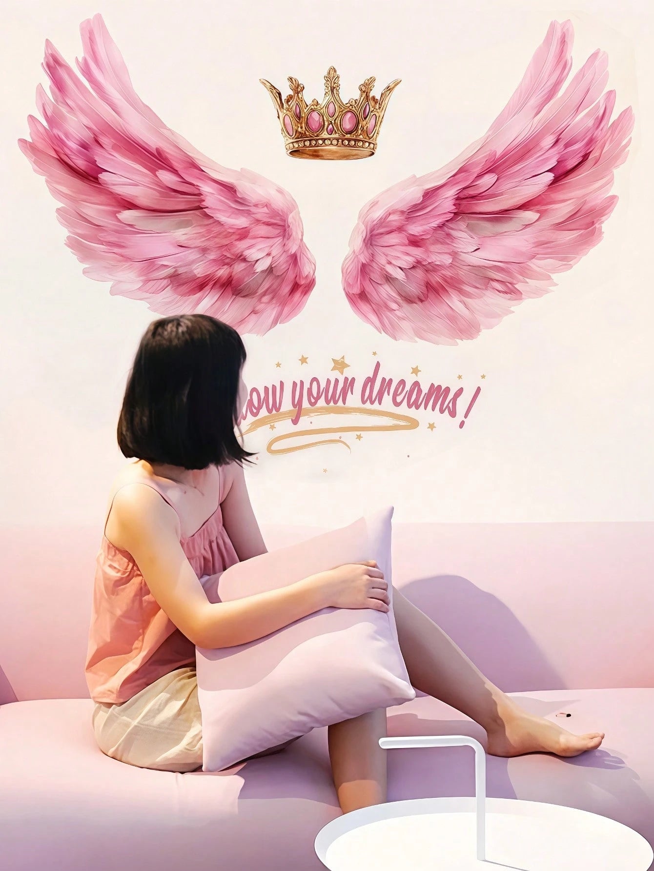 1pc Pink Angel Wings Wall Sticker, Suitable For Decorating Girls' Bedroom Headboard, Wall Background, Made Of PVC Material, Applicable For Baby Room Decor, Baby Shower, Birthday Gifts, Party Favors, B