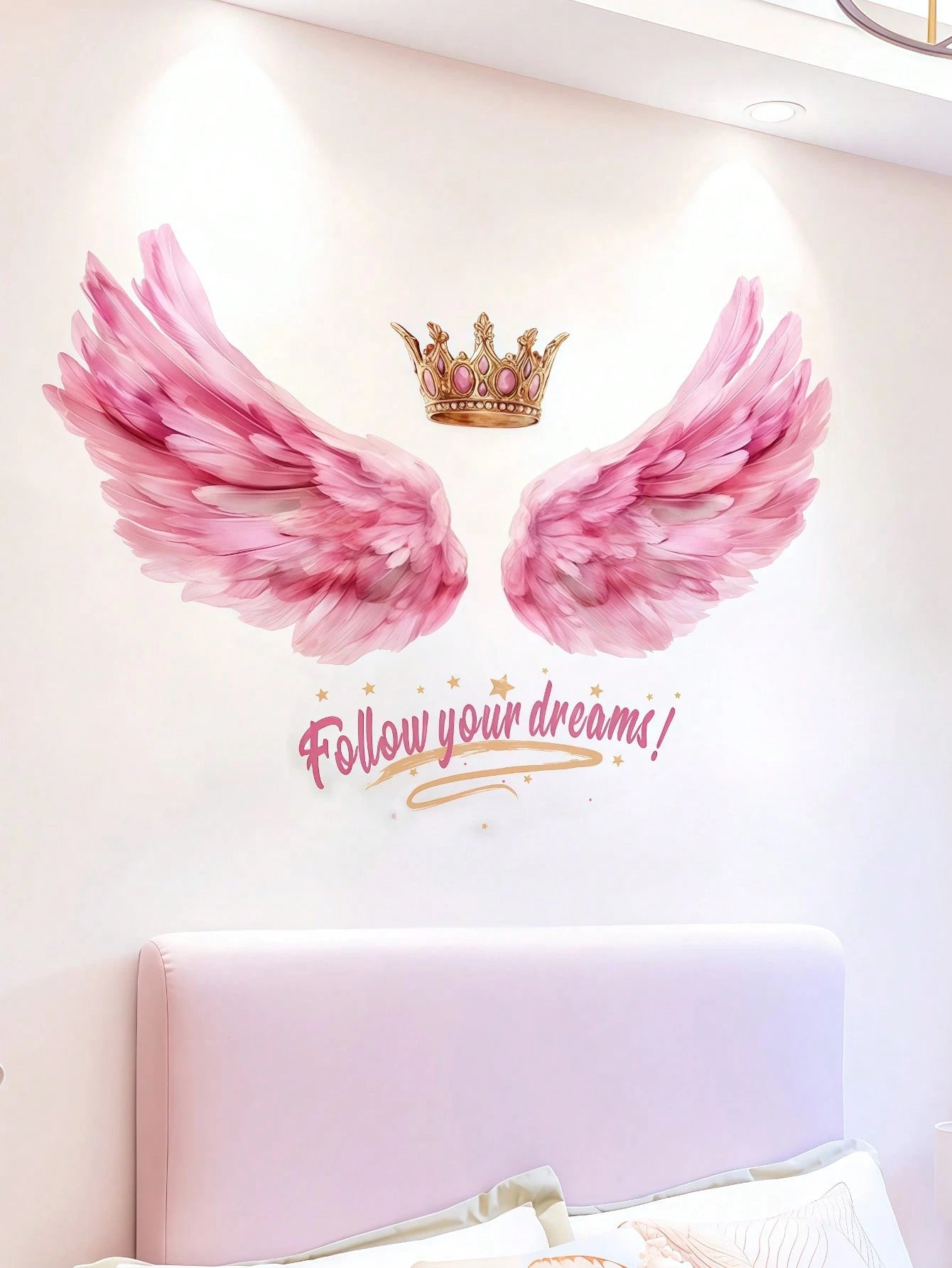 1pc Pink Angel Wings Wall Sticker, Suitable For Decorating Girls' Bedroom Headboard, Wall Background, Made Of PVC Material, Applicable For Baby Room Decor, Baby Shower, Birthday Gifts, Party Favors, B