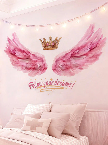 1pc Pink Angel Wings Wall Sticker, Suitable For Decorating Girls' Bedroom Headboard, Wall Background, Made Of PVC Material, Applicable For Baby Room Decor, Baby Shower, Birthday Gifts, Party Favors, B