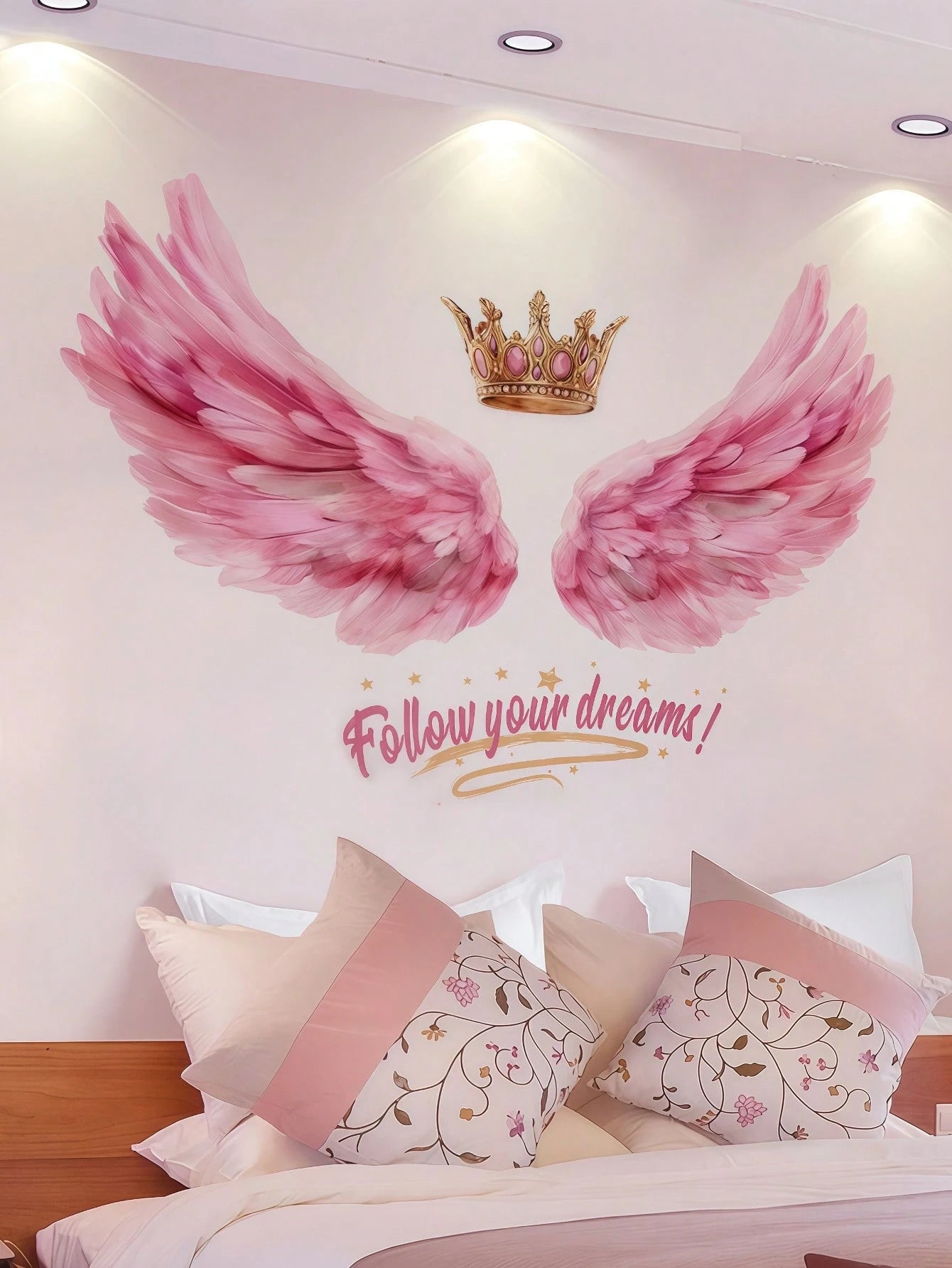 1pc Pink Angel Wings Wall Sticker, Suitable For Decorating Girls' Bedroom Headboard, Wall Background, Made Of PVC Material, Applicable For Baby Room Decor, Baby Shower, Birthday Gifts, Party Favors, B