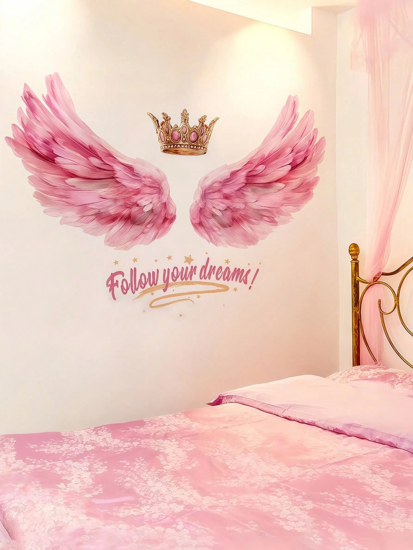 1pc Pink Angel Wings Wall Sticker, Suitable For Decorating Girls' Bedroom Headboard, Wall Background, Made Of PVC Material, Applicable For Baby Room Decor, Baby Shower, Birthday Gifts, Party Favors, B