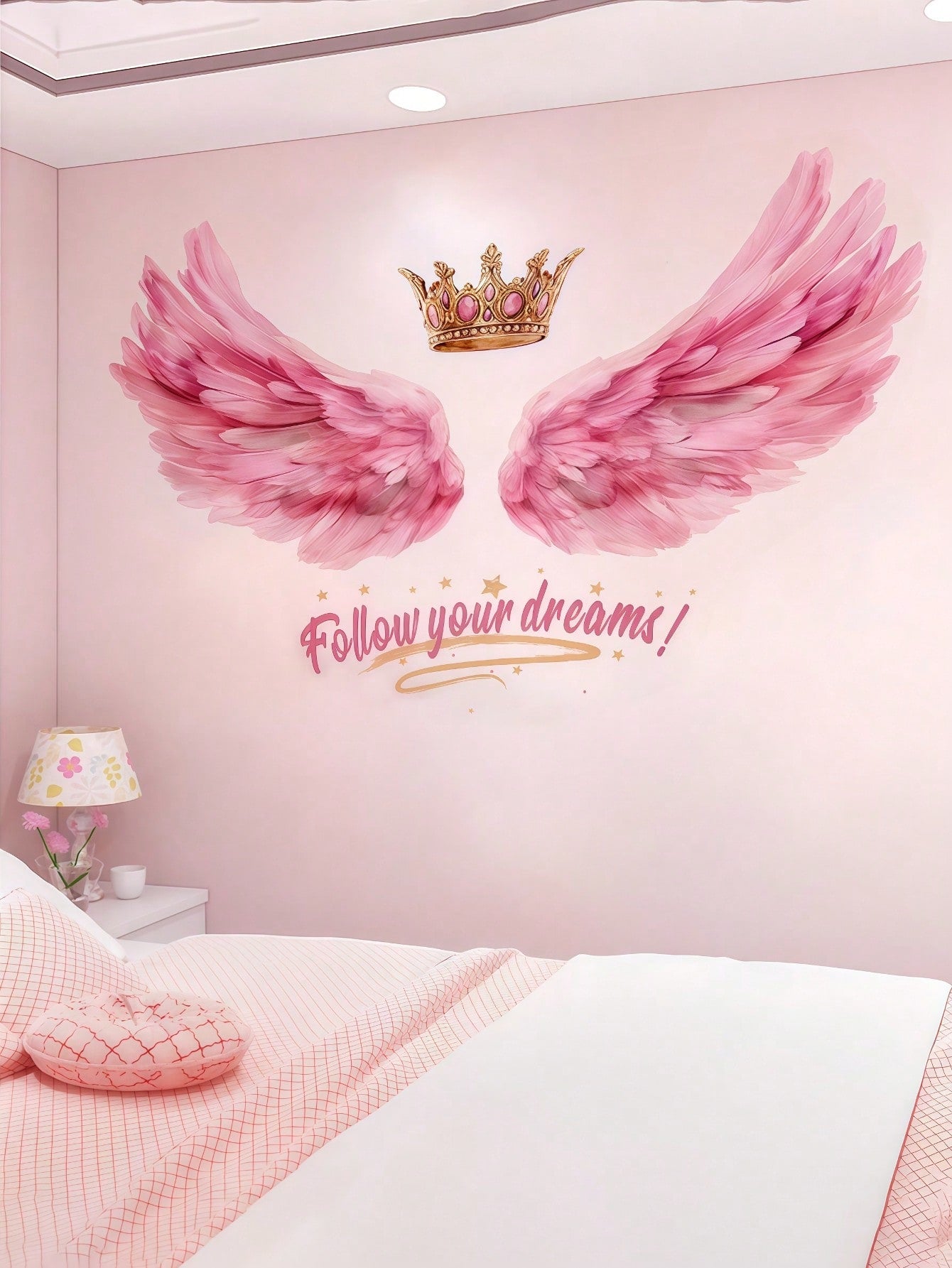 1pc Pink Angel Wings Wall Sticker, Suitable For Decorating Girls' Bedroom Headboard, Wall Background, Made Of PVC Material, Applicable For Baby Room Decor, Baby Shower, Birthday Gifts, Party Favors, B