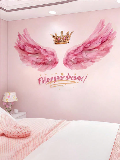 1pc Pink Angel Wings Wall Sticker, Suitable For Decorating Girls' Bedroom Headboard, Wall Background, Made Of PVC Material, Applicable For Baby Room Decor, Baby Shower, Birthday Gifts, Party Favors, B