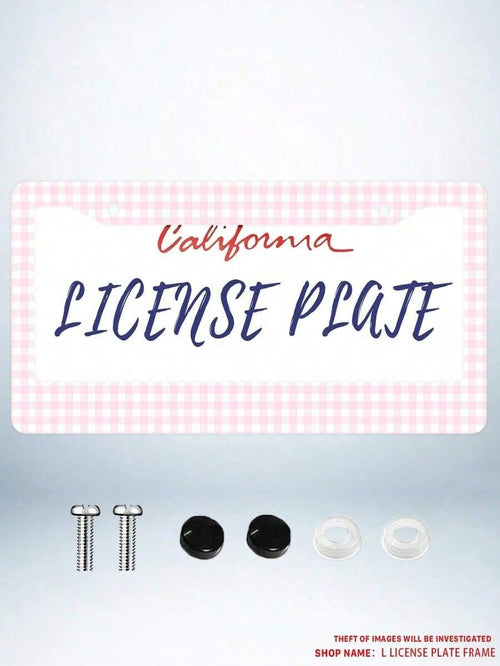 1pc Pink Gingham Checkered Pattern Aluminum License Plate Frame 6x12 Inch With Screw Kit, Retro And Cute Car Decor,License Plate Frame,Car Acessesories,Car Acessesories Women,Car Decor, Car Acessesori