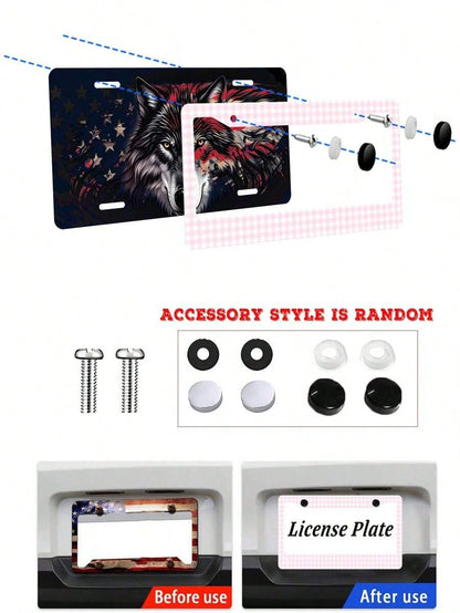1pc Pink Gingham Checkered Pattern Aluminum License Plate Frame 6x12 Inch With Screw Kit, Retro And Cute Car Decor,License Plate Frame,Car Acessesories,Car Acessesories Women,Car Decor, Car Acessesori