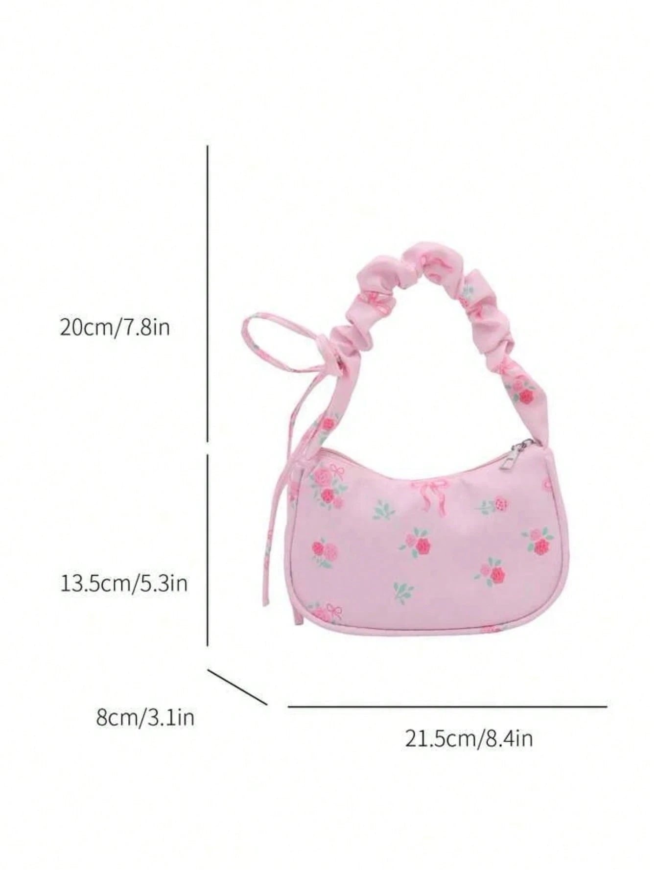 1pc Pink Nylon Printed Zipper Casual Women's Shoulder Bag, Multipurpose For Daily Use