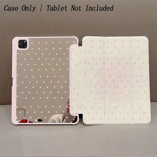 1pc Pink Polka Dot Mirror Pattern Tablet Protective Case- Cute Minimalist Design, Foldable Stand, Shock-Proof Protection, Pen Slot, Suitable For Air 13(M3 2025), Air 11(M3 2025), 11(A16 2025), Auto S