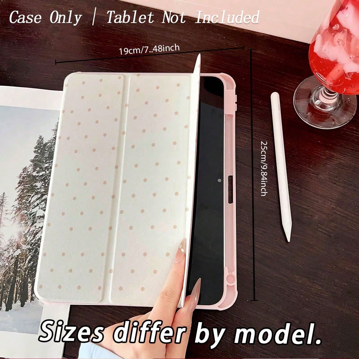 1pc Pink Polka Dot Mirror Pattern Tablet Protective Case- Cute Minimalist Design, Foldable Stand, Shock-Proof Protection, Pen Slot, Suitable For Air 13(M3 2025), Air 11(M3 2025), 11(A16 2025), Auto S