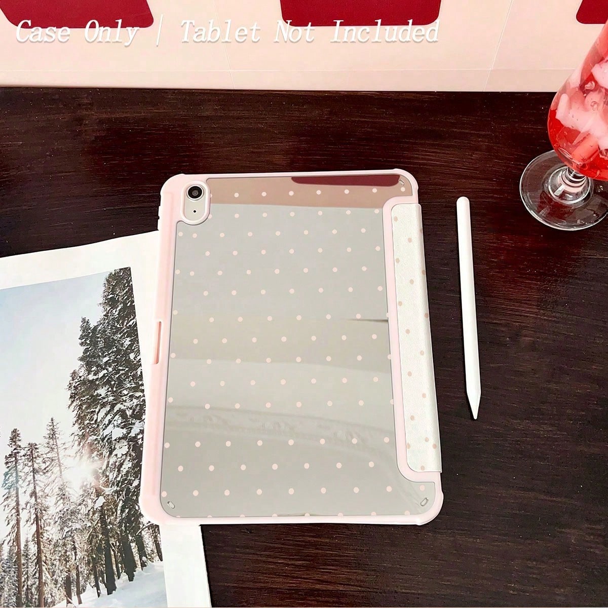 1pc Pink Polka Dot Mirror Pattern Tablet Protective Case- Cute Minimalist Design, Foldable Stand, Shock-Proof Protection, Pen Slot, Suitable For Air 13(M3 2025), Air 11(M3 2025), 11(A16 2025), Auto S