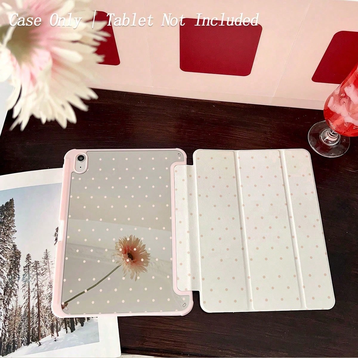1pc Pink Polka Dot Mirror Pattern Tablet Protective Case- Cute Minimalist Design, Foldable Stand, Shock-Proof Protection, Pen Slot, Suitable For Air 13(M3 2025), Air 11(M3 2025), 11(A16 2025), Auto S