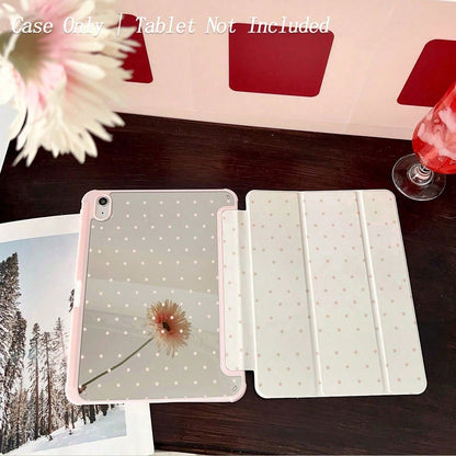 1pc Pink Polka Dot Mirror Pattern Tablet Protective Case- Cute Minimalist Design, Foldable Stand, Shock-Proof Protection, Pen Slot, Suitable For Air 13(M3 2025), Air 11(M3 2025), 11(A16 2025), Auto S