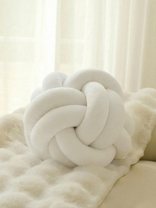 1pc Plain Color Versatile Double Twisted Octagon Ball Decor Throw Pillow, Sofa Couch Coffee Table Bedroom Bedside Accent,White