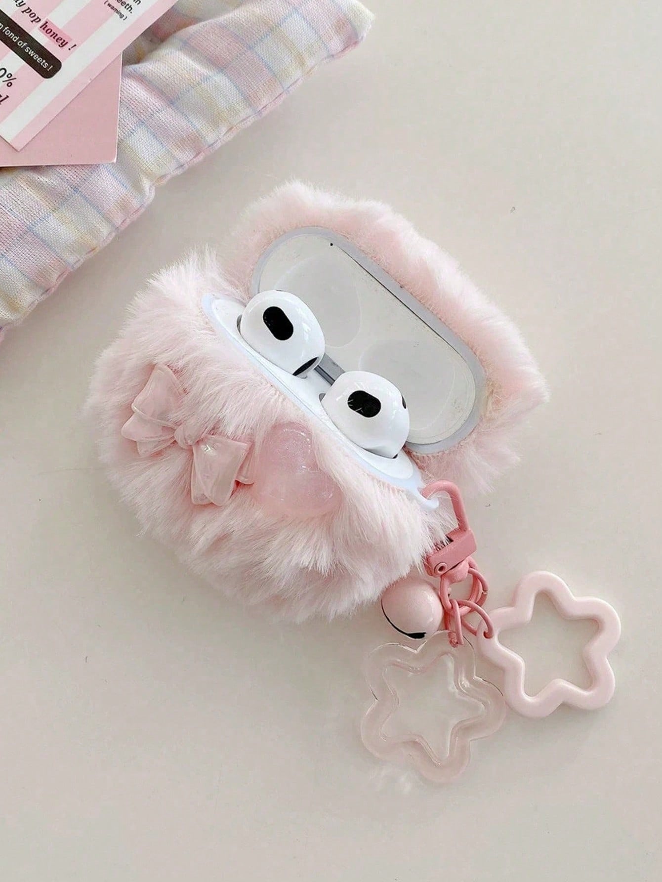 1pc Plush Bow Heart Earphone Case Compatible With Apple 1/2/3/4, Pro 3 With Star Pendant, Shockproof Earphone Cover (Earphones Not Included), Autumn/Winter