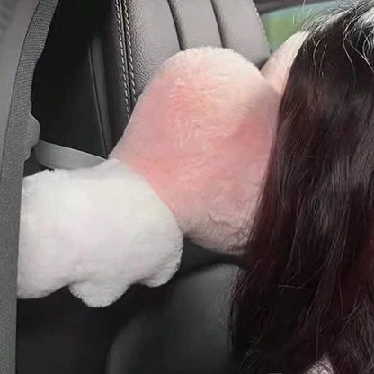 1pc Plush Car Headrest Neck Pillow, Heart-Shaped Wings Soft Neck Support Cushion, Car Interior Accessories, Women Car Accessories, Car Pillow, Love