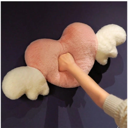 1pc Plush Car Headrest Neck Pillow, Heart-Shaped Wings Soft Neck Support Cushion, Car Interior Accessories, Women Car Accessories, Car Pillow, Love