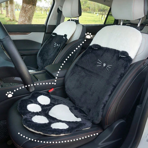 1pc Plush Car Seat Cushion, Winter Creative Cat Paw Pattern, Mesh Car Warm Anti-Slip Seat Cushion, All-Season Universal Car Seat Cushion