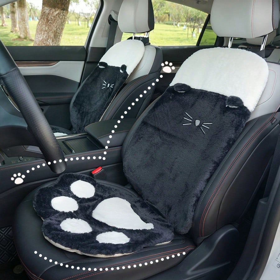1pc Plush Car Seat Cushion, Winter Creative Cat Paw Pattern, Mesh Car Warm Anti-Slip Seat Cushion, All-Season Universal Car Seat Cushion