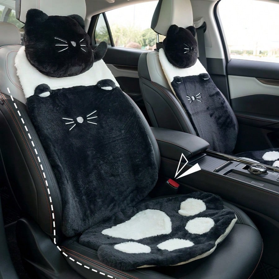 1pc Plush Car Seat Cushion, Winter Creative Cat Paw Pattern, Mesh Car Warm Anti-Slip Seat Cushion, All-Season Universal Car Seat Cushion
