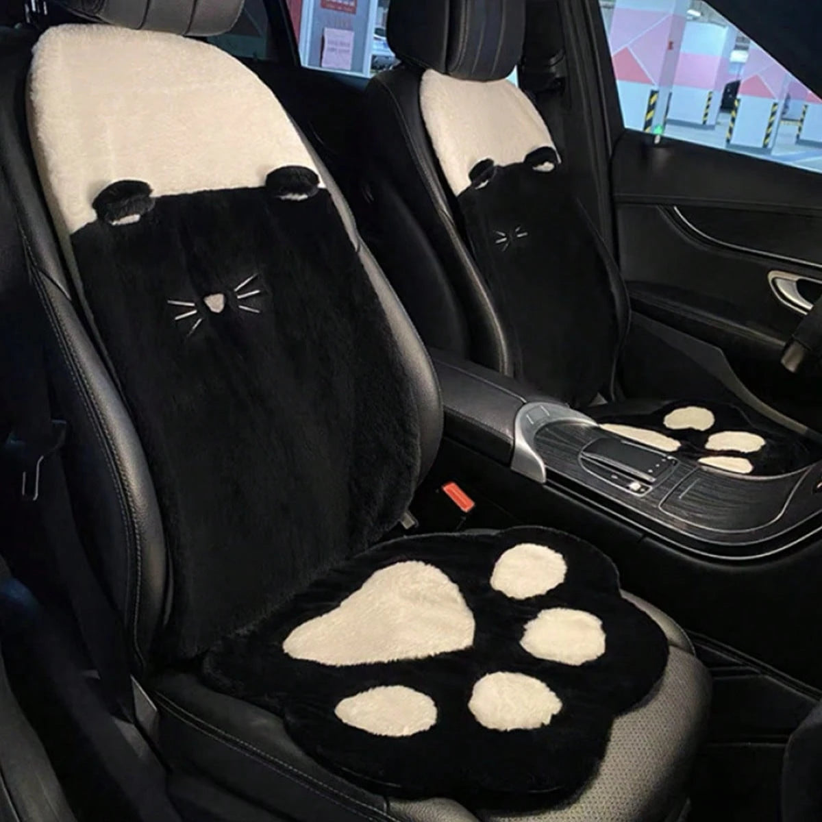 1pc Plush Car Seat Cushion, Winter Creative Cat Paw Pattern, Mesh Car Warm Anti-Slip Seat Cushion, All-Season Universal Car Seat Cushion