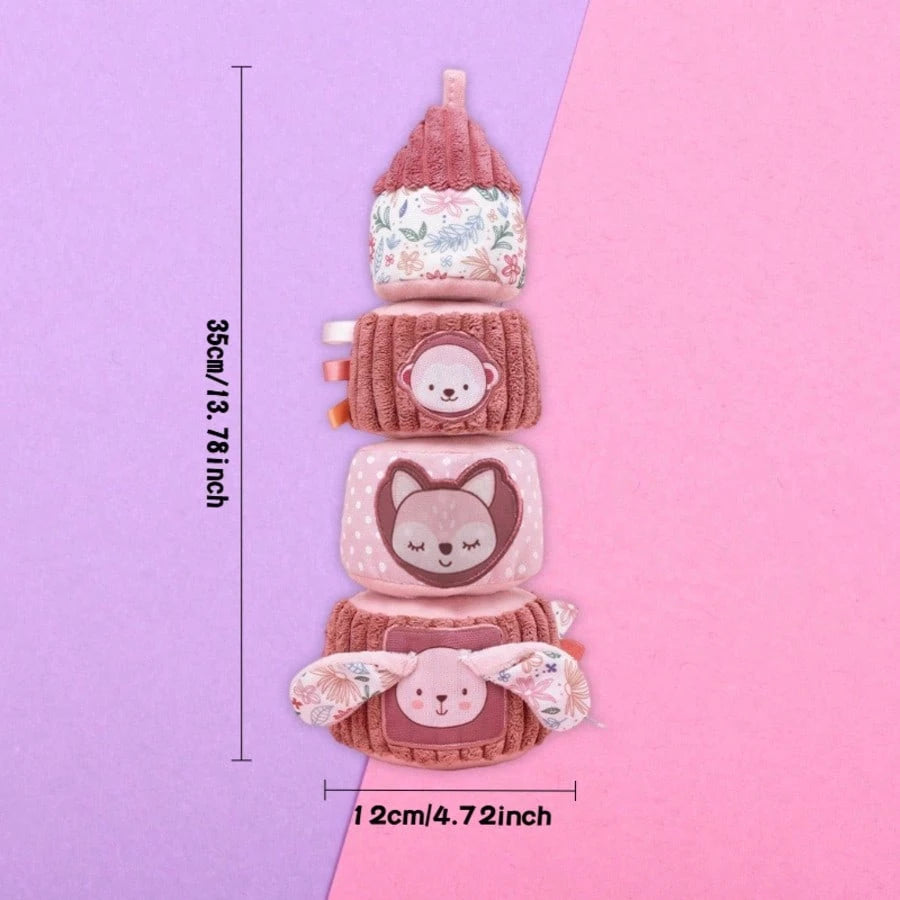 1pc Plush Stacking Tumbler Doll, Pink Stacking Tower Interactive Doll, Travel Comfort Doll, Suitable As Gift For Newborn Baby