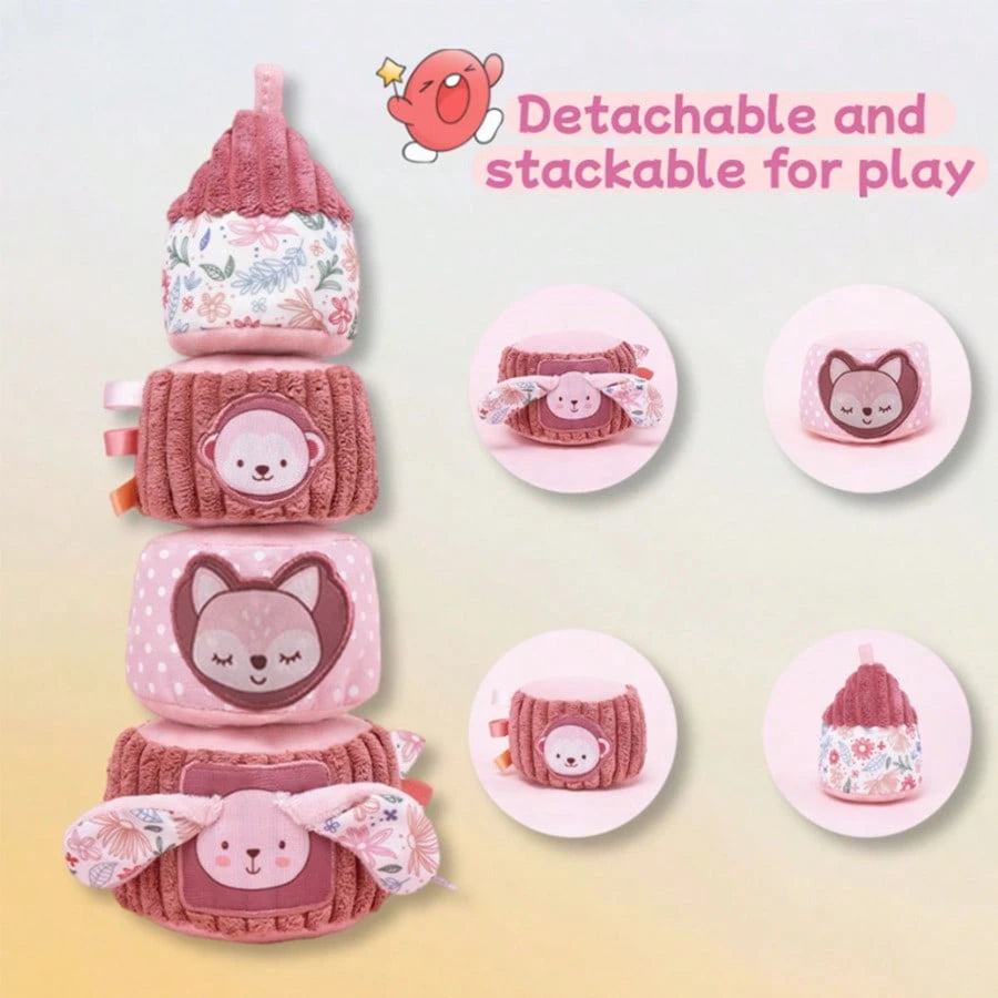 1pc Plush Stacking Tumbler Doll, Pink Stacking Tower Interactive Doll, Travel Comfort Doll, Suitable As Gift For Newborn Baby