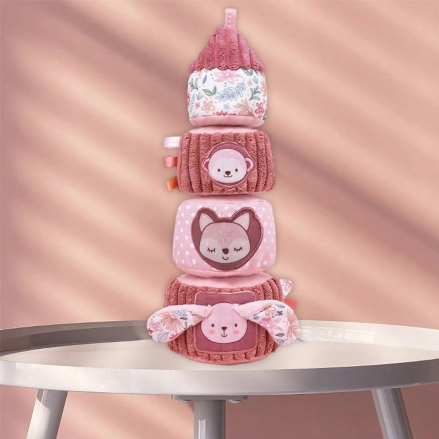 1pc Plush Stacking Tumbler Doll, Pink Stacking Tower Interactive Doll, Travel Comfort Doll, Suitable As Gift For Newborn Baby