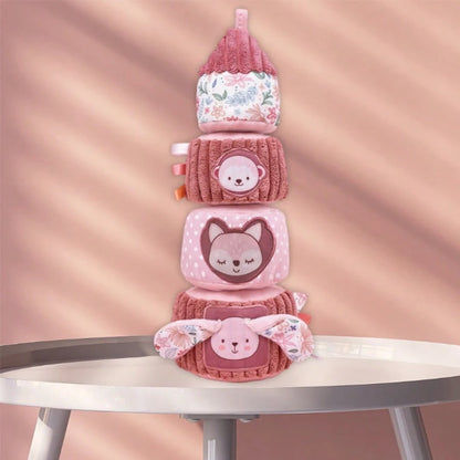 1pc Plush Stacking Tumbler Doll, Pink Stacking Tower Interactive Doll, Travel Comfort Doll, Suitable As Gift For Newborn Baby