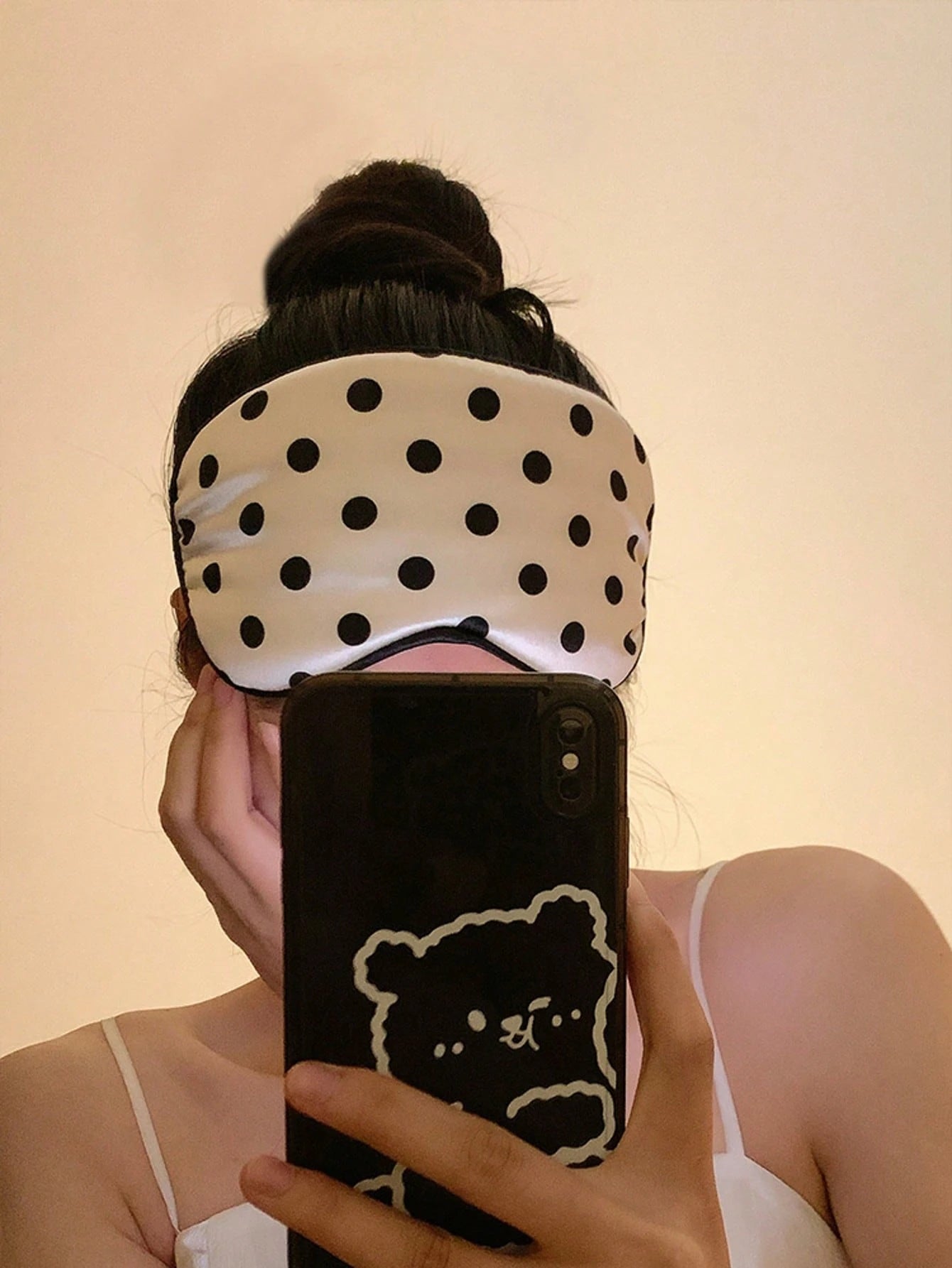 1pc Polka Dot Pattern Silk-Like Elastic Blackout Sleep Eye Mask