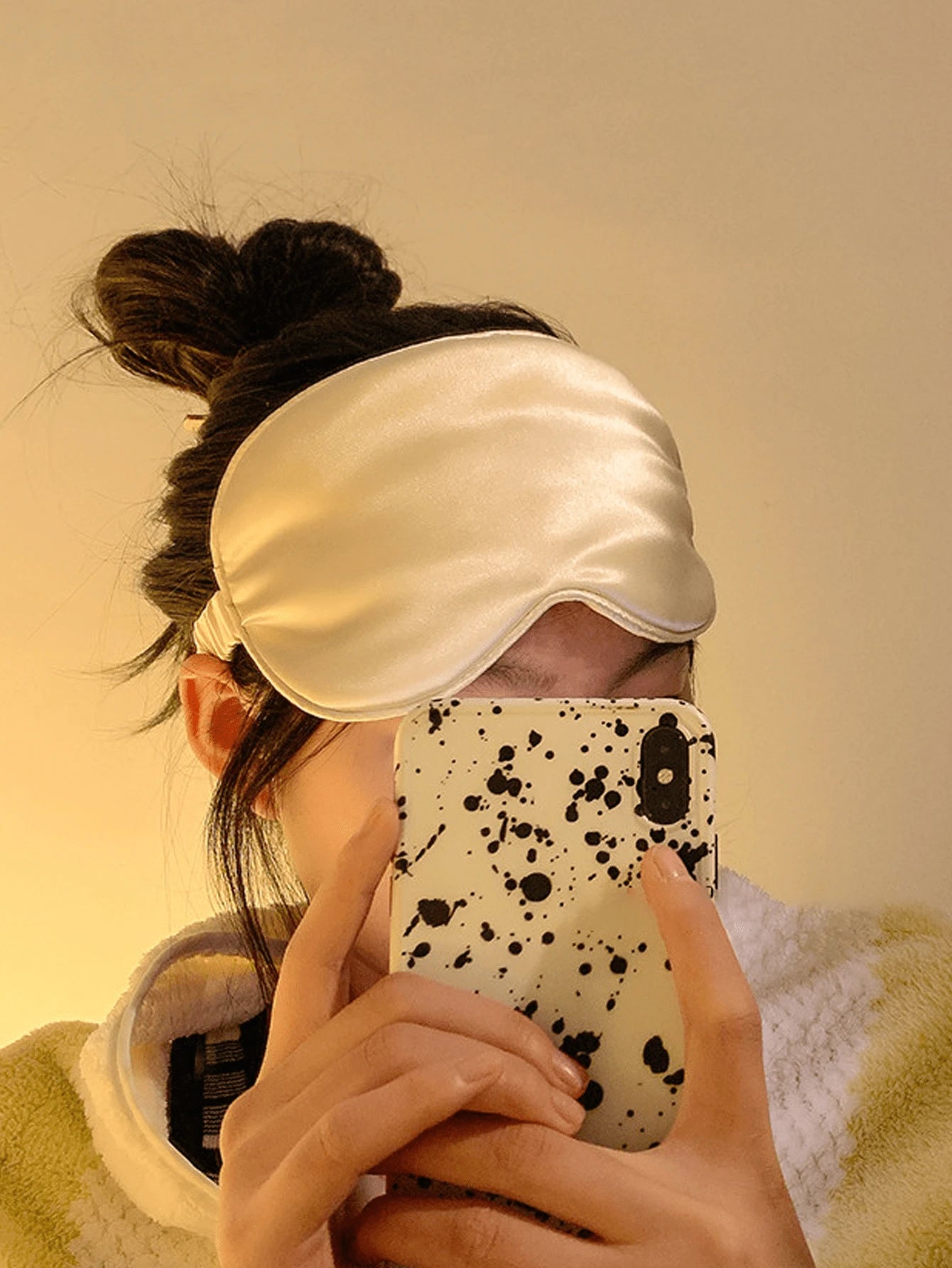 1pc Polka Dot Pattern Silk-Like Elastic Blackout Sleep Eye Mask