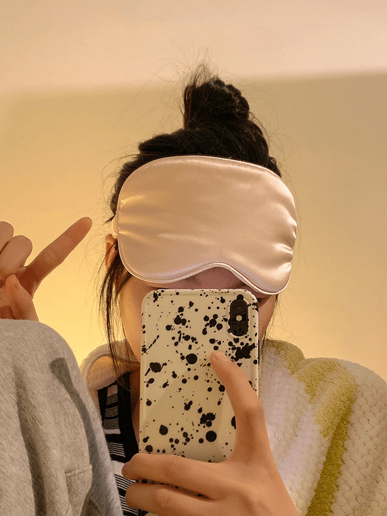 1pc Polka Dot Pattern Silk-Like Elastic Blackout Sleep Eye Mask