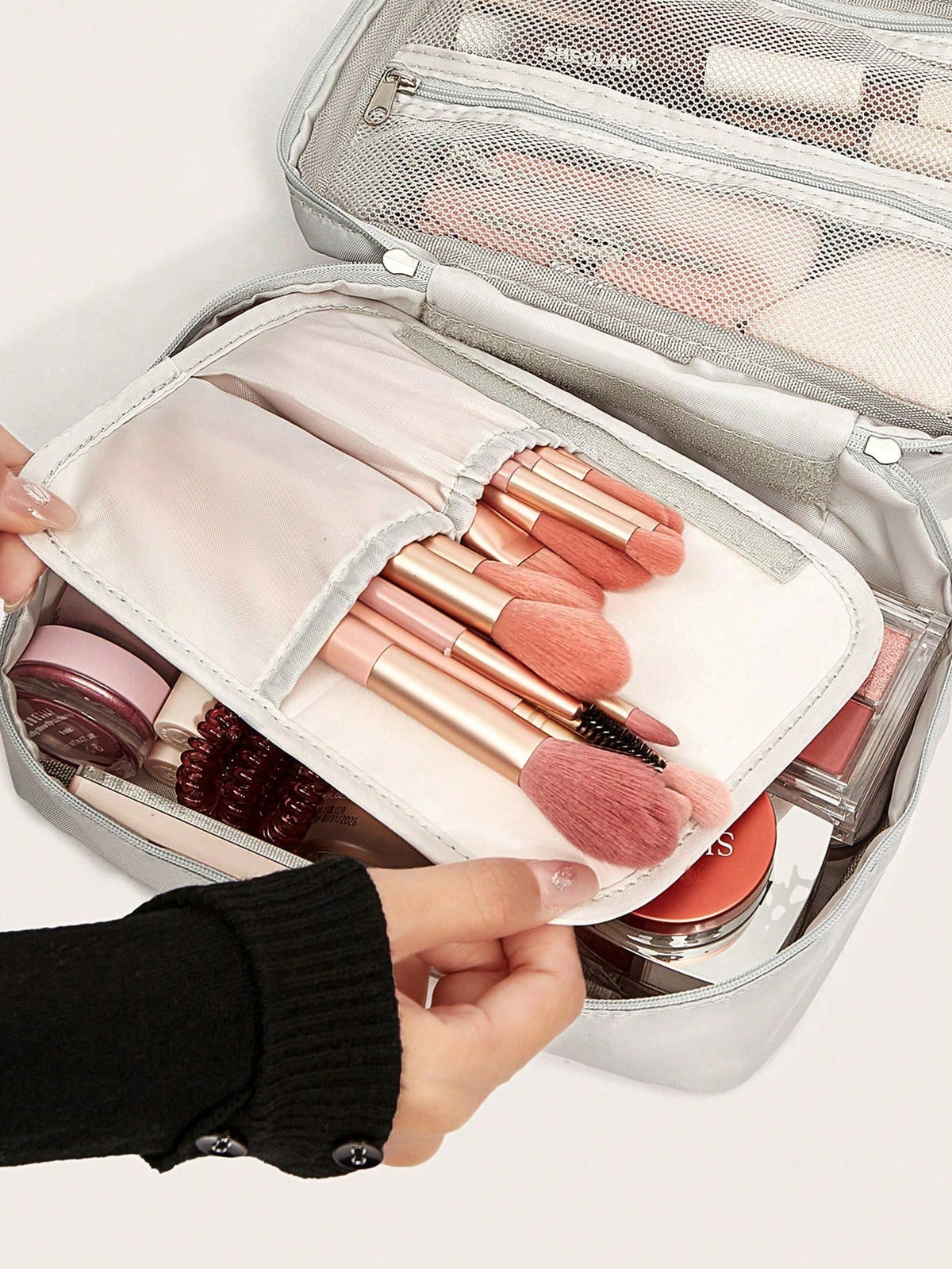 1pc Polyester Storage Bag, Minimalist Portable Toiletry Storage Bag, Ideal For Packing Cosmetics, And Travel Essentials,Boho Vibes