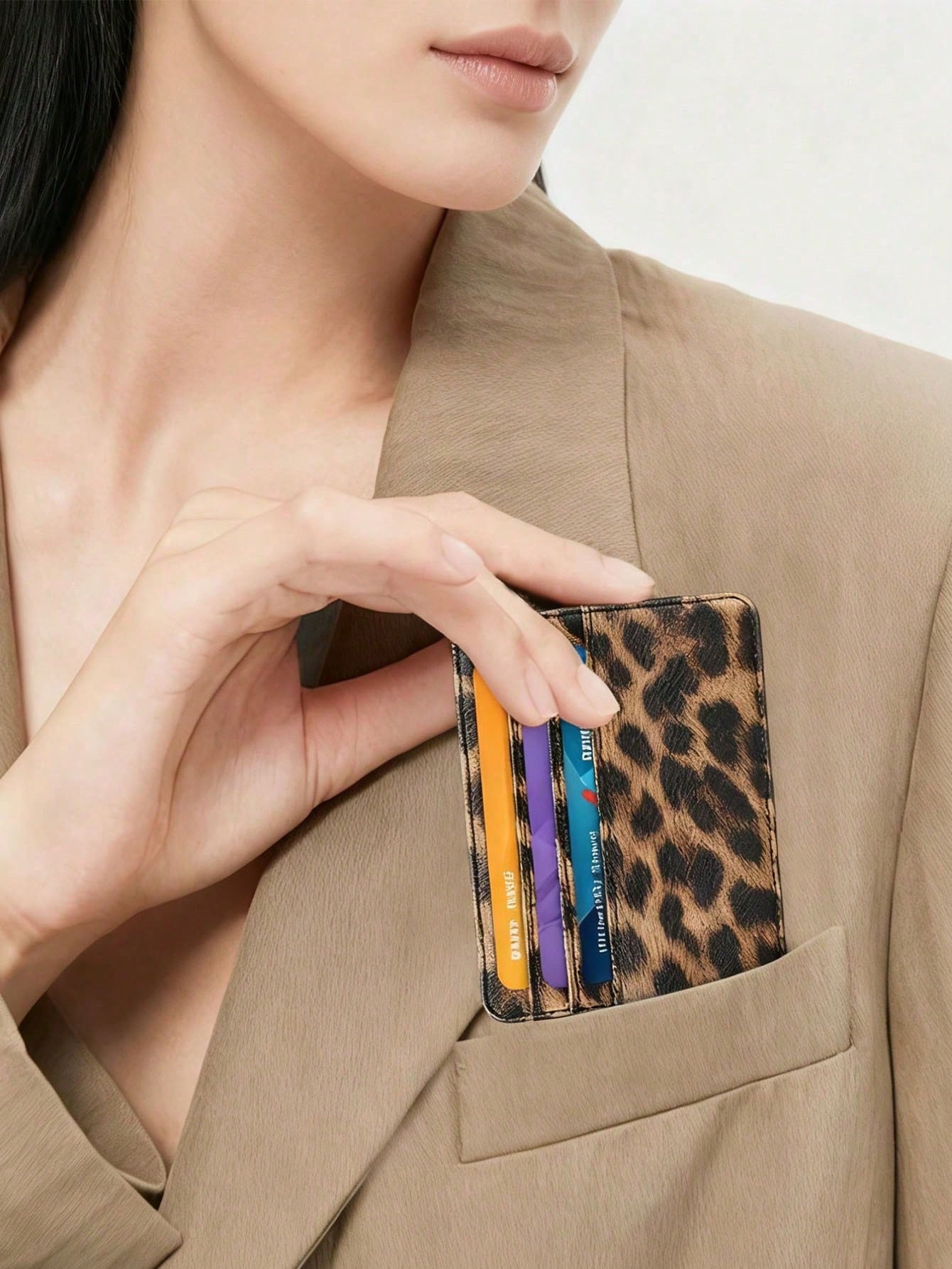 1pc Printed Multi-Card Slot Fashion Unisex Card Holder Leopard Print Valentine's Day Leopard Cheetah Print Card Case Card Wallet Name Card Holder Credit Card Holder Mini Wallet Card Pouch For Women Sm