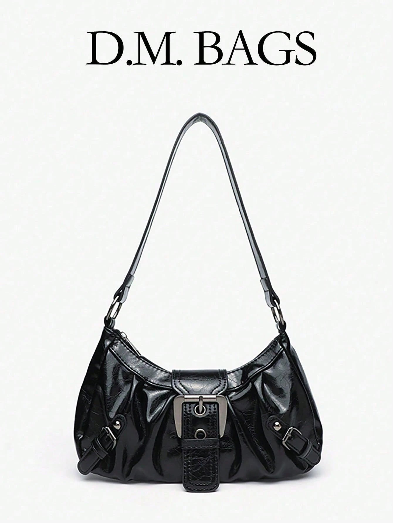 1pc PU Y2K Women's Vintage Maillard Wasteland Style Soft Distressed Leather Motorcycle Bag With Rivet Buckle Decor, Ruched Cloud Design Shoulder Underarm Bag, Baguette Square Bag, Suitable For Work, C