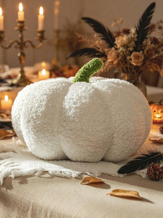 1pc Pumpkin Throw Pillow, Halloween Pumpkin Decorative Pillow, White Shaped Pillow, Autumn Room Decor Gift, Teddy Fleece Cute Halloween Pillow, Autumn Home Bedroom Cushion, Holiday Christmas Halloween