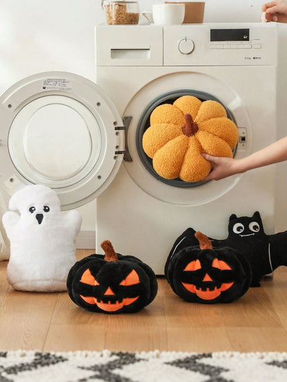 1pc Pumpkin Throw Pillow, Halloween Pumpkin Decorative Pillow, White Shaped Pillow, Autumn Room Decor Gift, Teddy Fleece Cute Halloween Pillow, Autumn Home Bedroom Cushion, Holiday Christmas Halloween