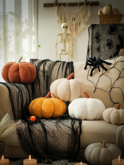 1pc Pumpkin Throw Pillow, Halloween Pumpkin Decorative Pillow, White Shaped Pillow, Autumn Room Decor Gift, Teddy Fleece Cute Halloween Pillow, Autumn Home Bedroom Cushion, Holiday Christmas Halloween
