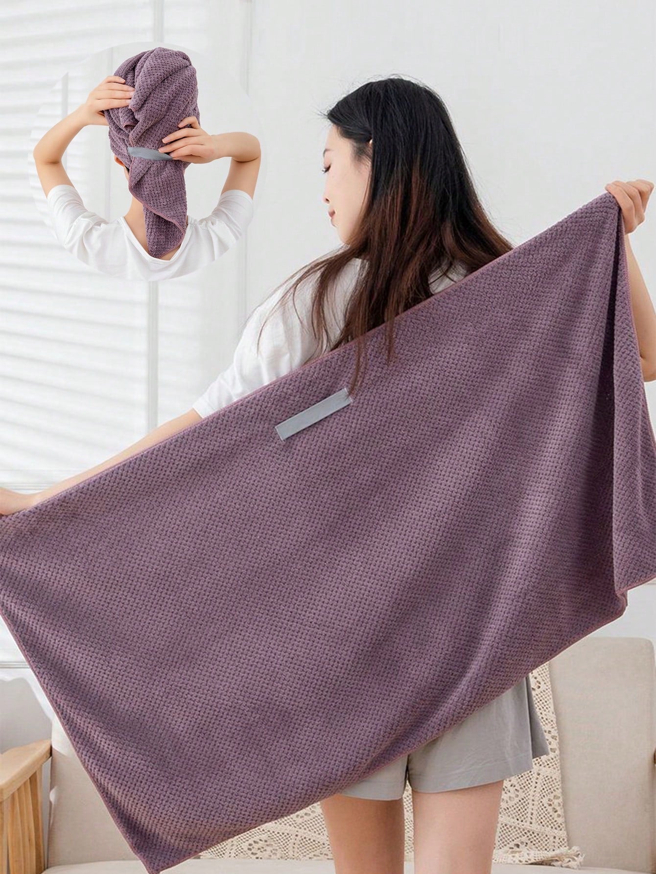 1pc Quick Drying Hair Towel Wrap Microfiber Hair Towel Wrap For Women- Fast Drying Turbans For Long, Hair, Bath Towels Set Thick, Curly Hair- Super Soft Hair Wrap Towels With Elastic Strap Large Mi