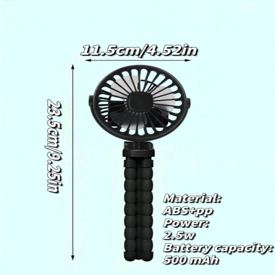 1PC Rechargeable Octopus Mini Fan, Flexible Tripod 500mAh Portable Cooling Fan For Travel Cycling