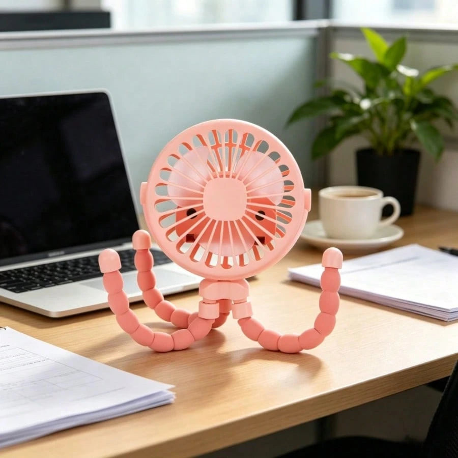 1PC Rechargeable Octopus Mini Fan, Flexible Tripod 500mAh Portable Cooling Fan For Travel Cycling