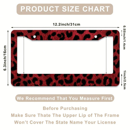 1pc Red Leopard Print License Plate Frame- Rust-Proof, Rattle-Proof, Weather-Proof Aluminum Bracket Holder US Standard, Decorative Car Accessory With Tree & Design, Car Decorations, Vehicle Customiza
